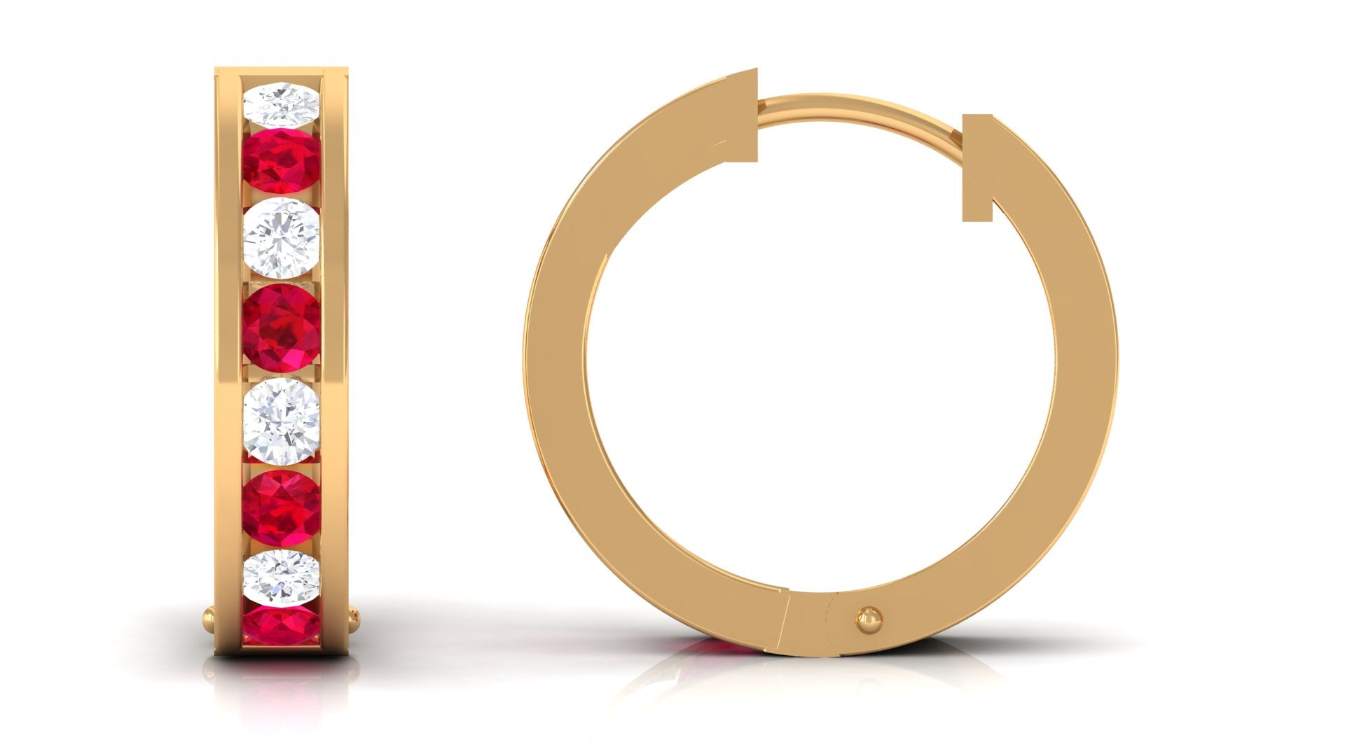 Minimal Lab Grown Ruby Hoop Earrings Lab Created Ruby - ( AAAA ) - Quality - Vibrant Grown Labs