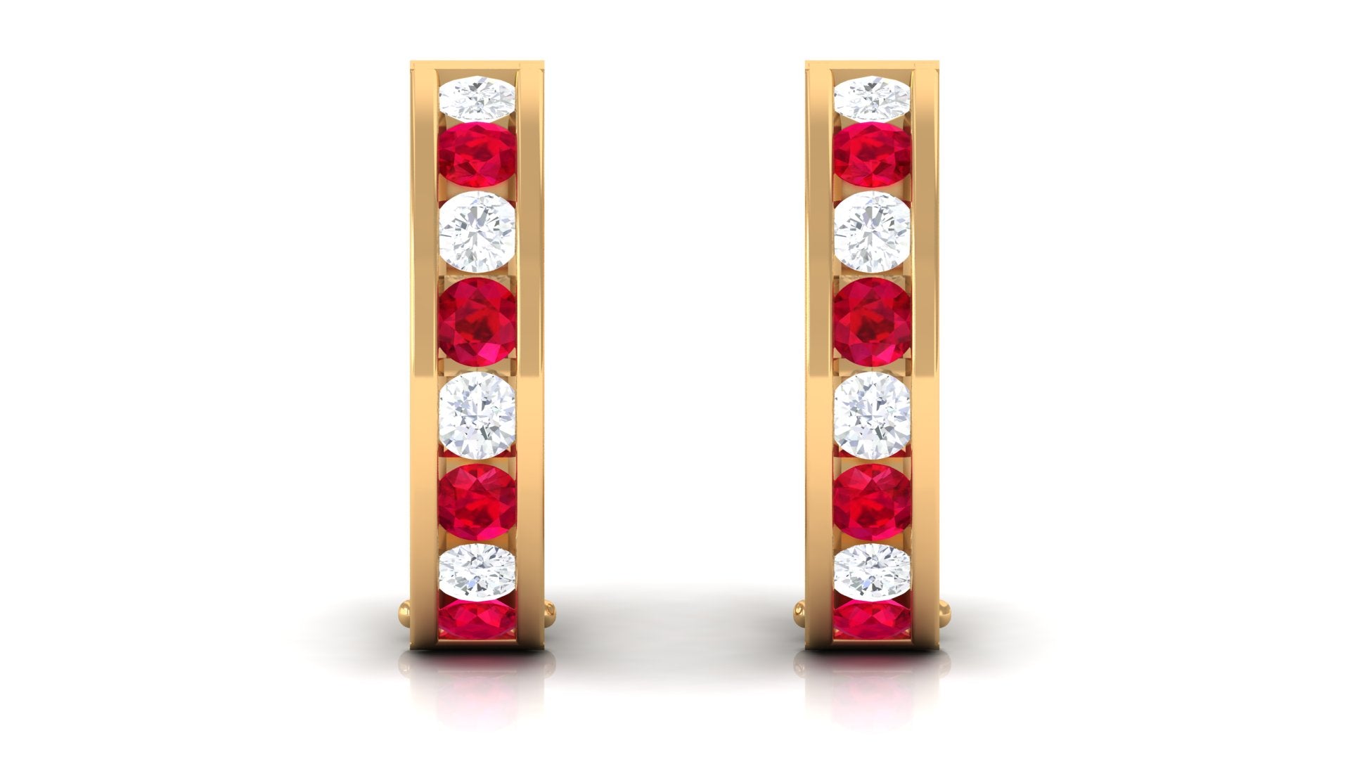 Minimal Lab Grown Ruby Hoop Earrings Lab Created Ruby - ( AAAA ) - Quality - Vibrant Grown Labs