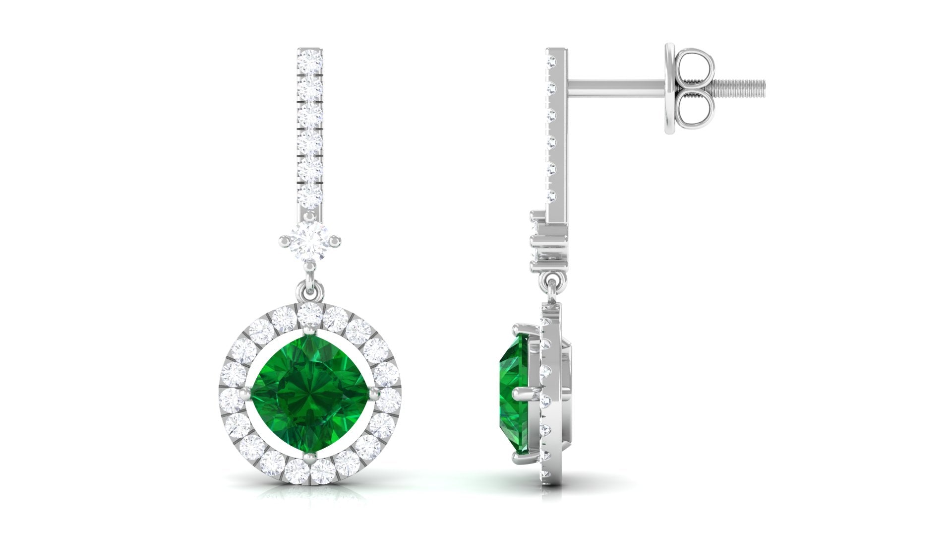 Lab Created Emerald Designer Drop Earrings With Lab Grown Diamond Lab Created Emerald - ( AAAA ) - Quality - Vibrant Grown Labs