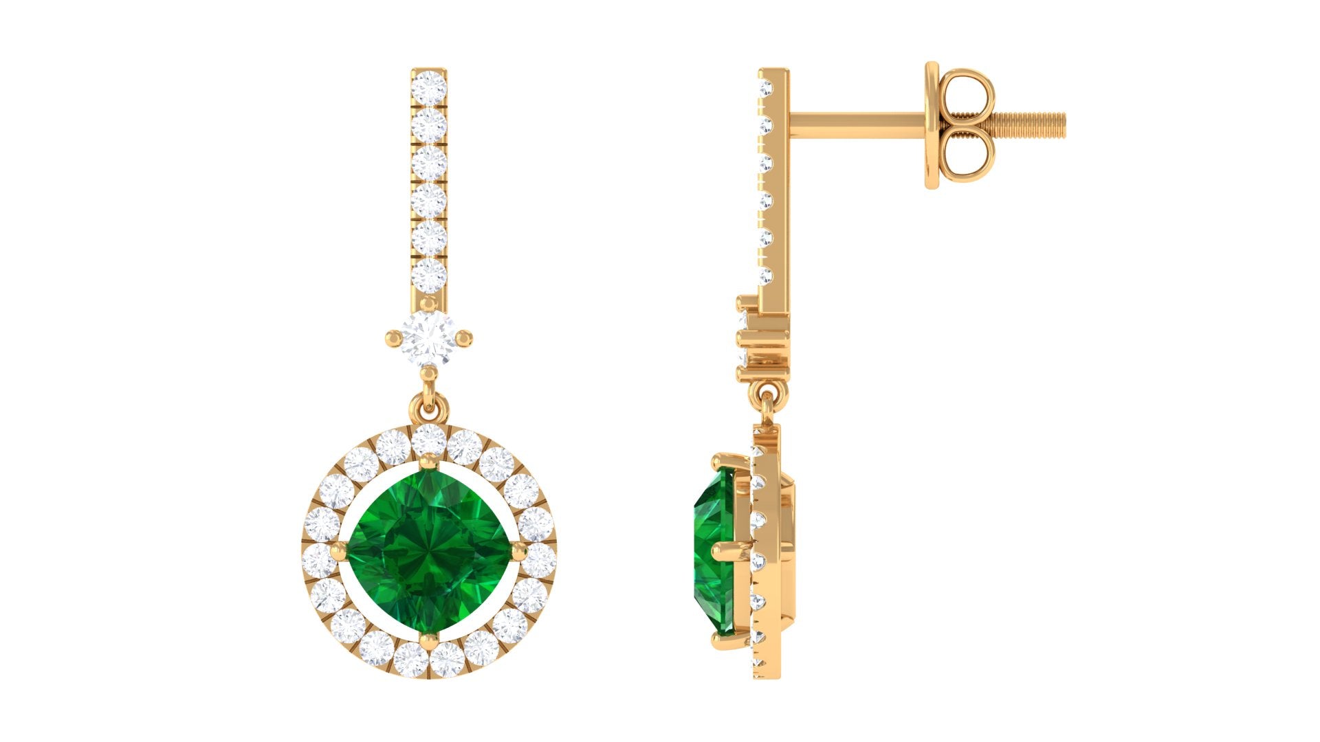 Lab Created Emerald Designer Drop Earrings With Lab Grown Diamond Lab Created Emerald - ( AAAA ) - Quality - Vibrant Grown Labs