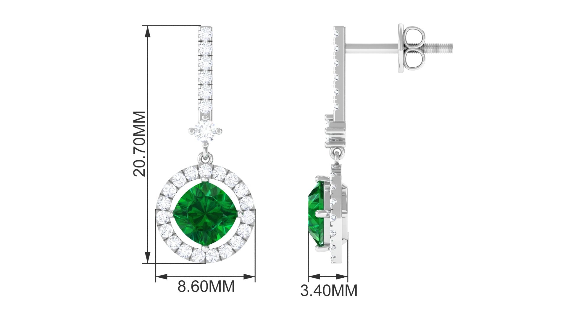 Lab Created Emerald Designer Drop Earrings With Lab Grown Diamond Lab Created Emerald - ( AAAA ) - Quality - Vibrant Grown Labs