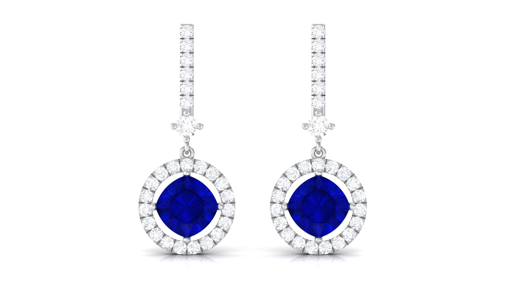 Lab Created Blue Sapphire Designer Drop Earrings With Accent Lab Created Blue Sapphire - ( AAAA ) - Quality - Vibrant Grown Labs