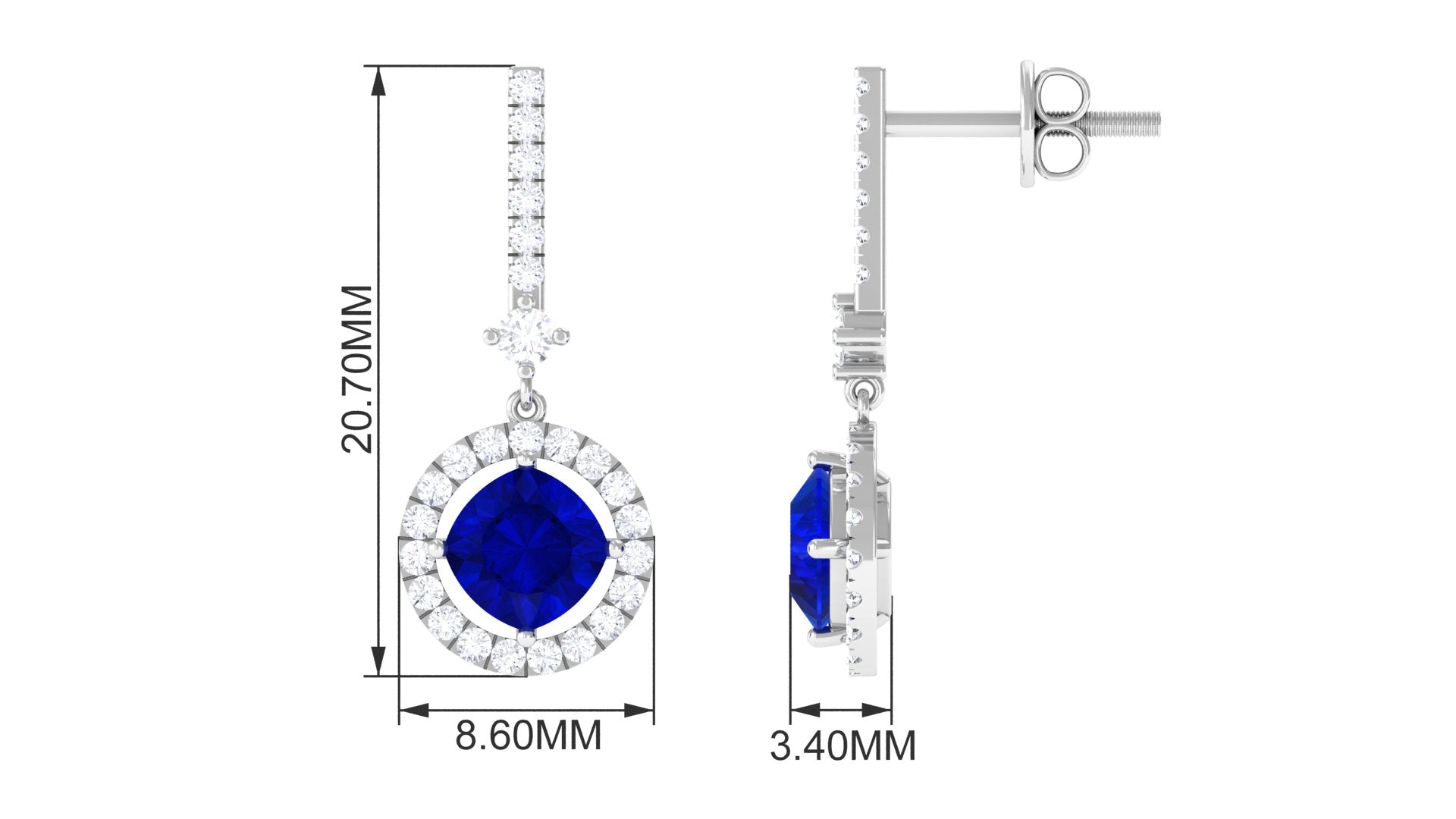 Lab Created Blue Sapphire Designer Drop Earrings With Accent Lab Created Blue Sapphire - ( AAAA ) - Quality - Vibrant Grown Labs