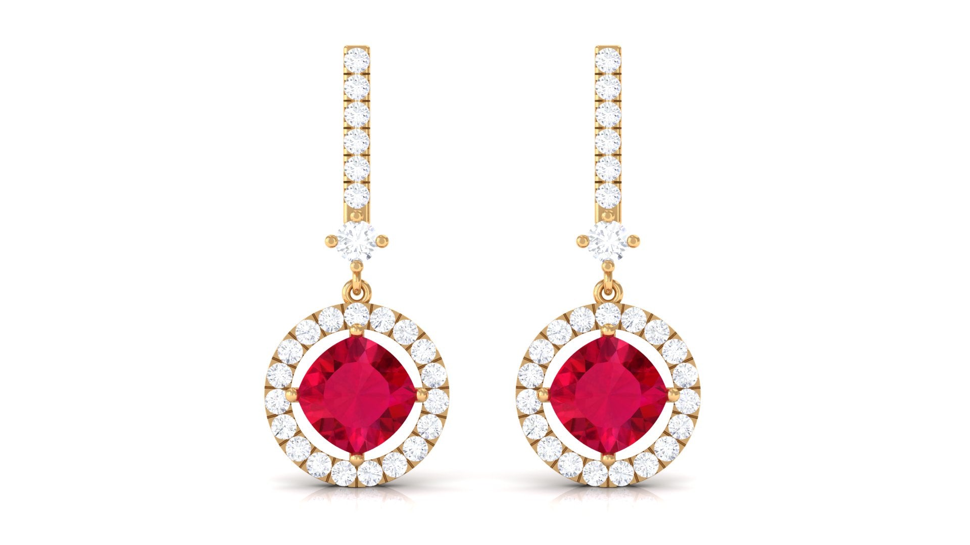 Designer Lab Grown Ruby Drop Earrings with Accent Lab Created Ruby - ( AAAA ) - Quality - Vibrant Grown Labs