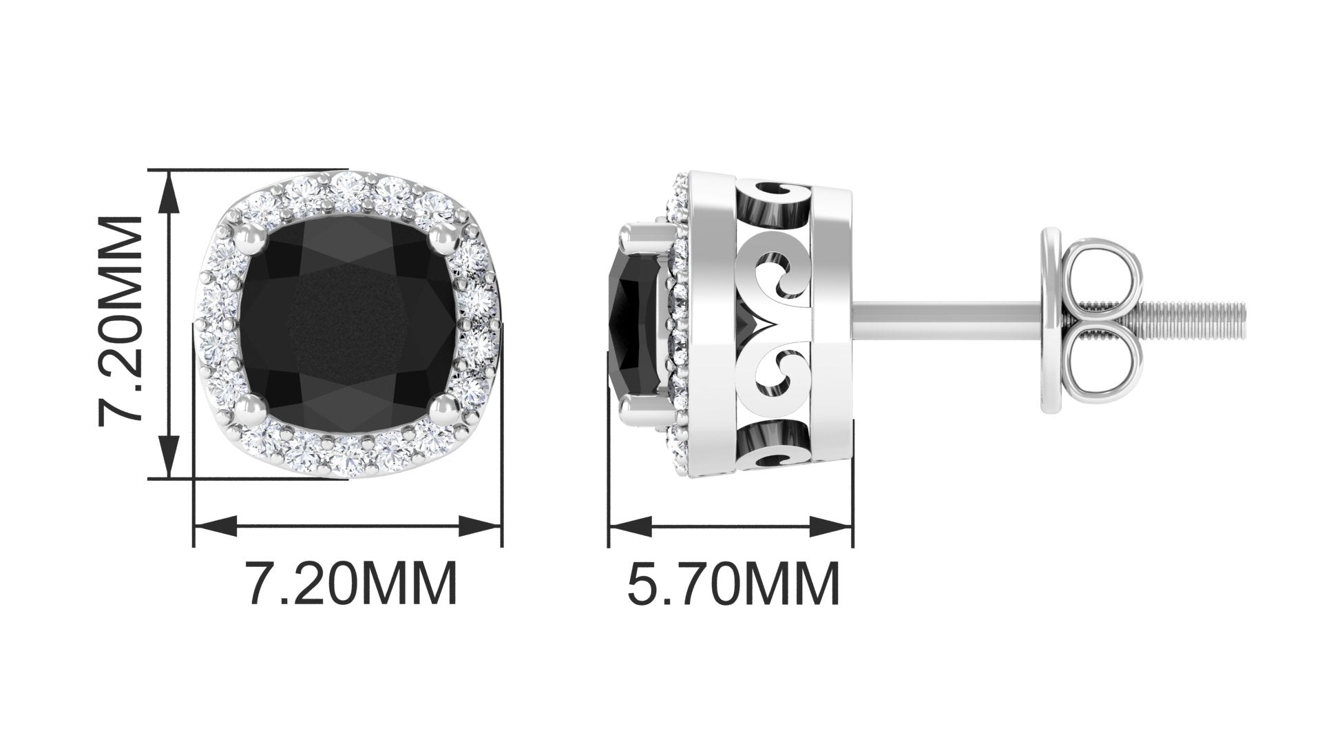 Classic Cushion Cut Lab Grown Black Diamond Stud Earrings with Halo Lab Created Black Diamond - ( AAAA ) - Quality - Vibrant Grown Labs