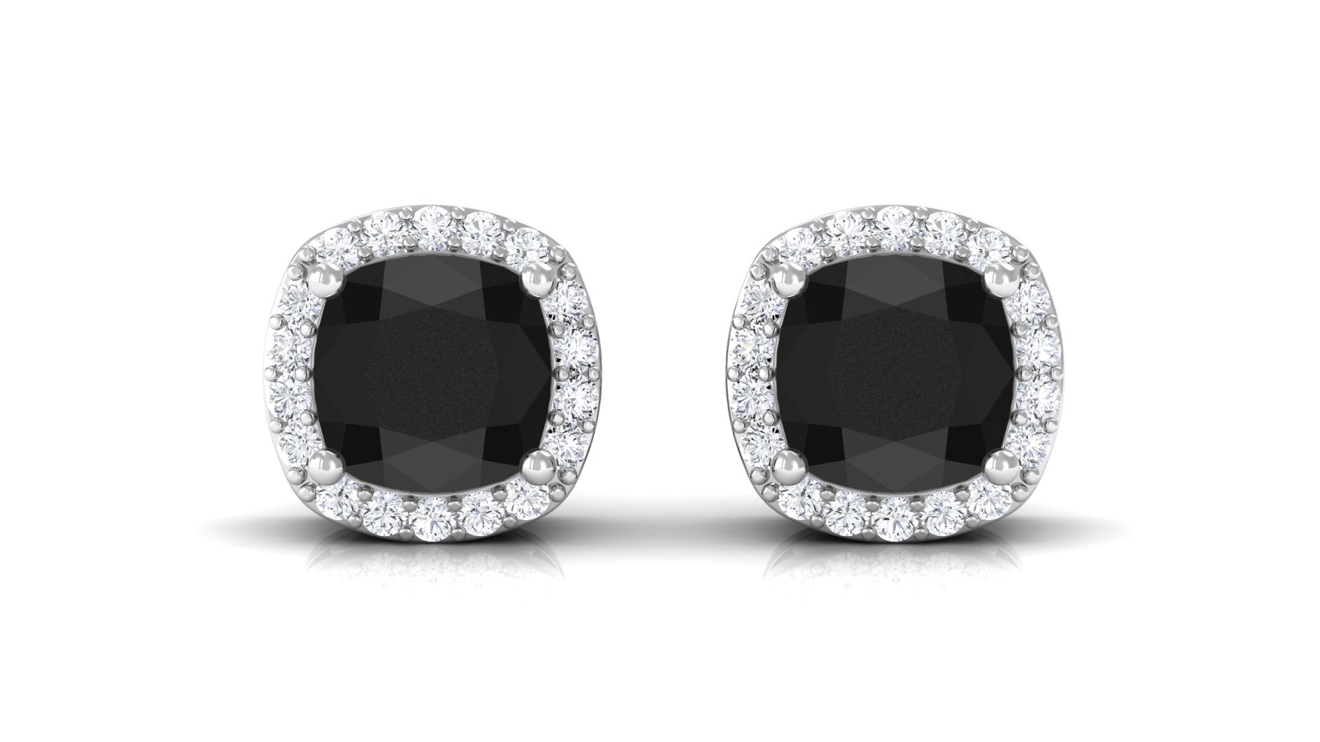 Classic Cushion Cut Lab Grown Black Diamond Stud Earrings with Halo Lab Created Black Diamond - ( AAAA ) - Quality - Vibrant Grown Labs