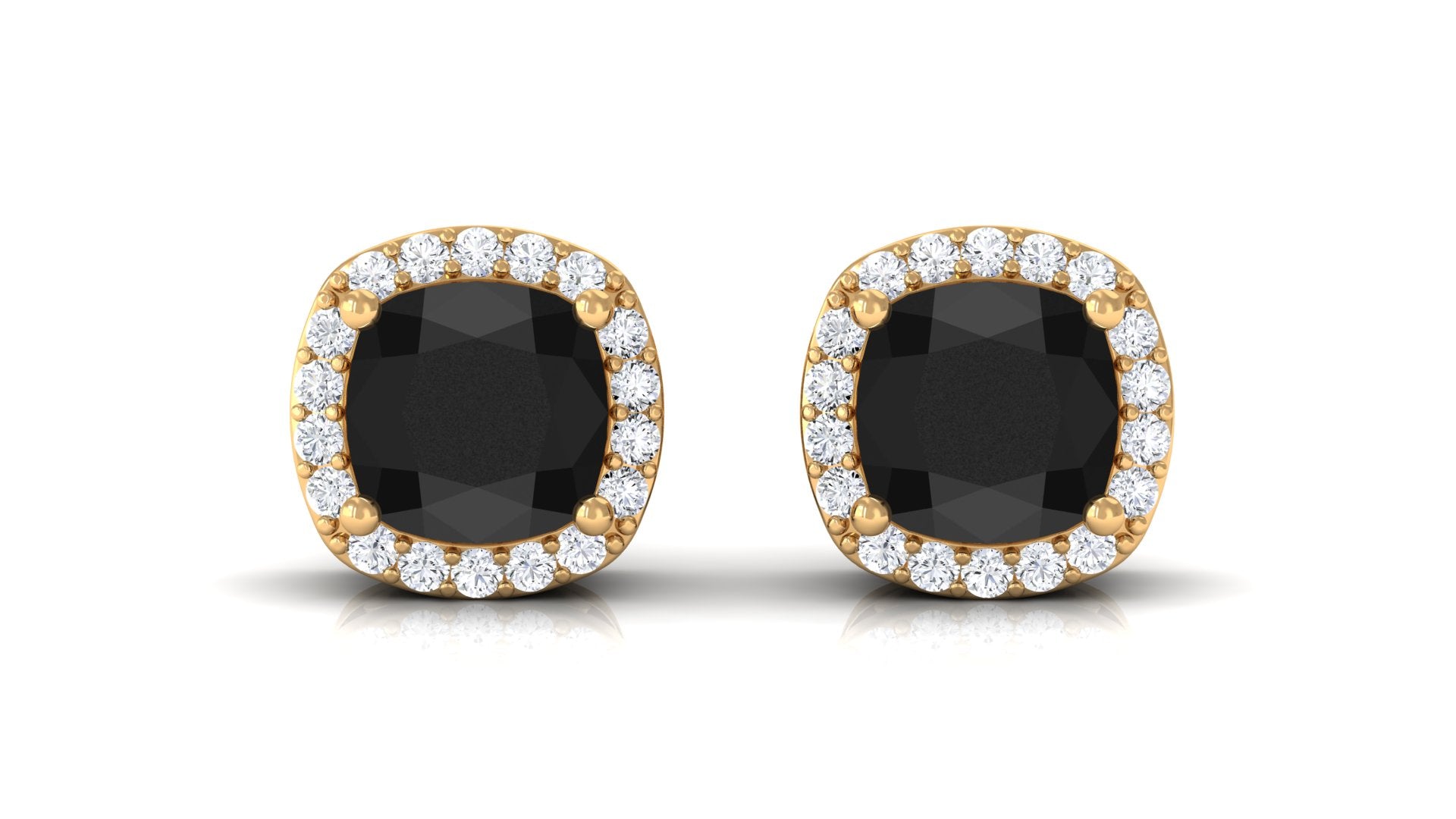 Classic Cushion Cut Lab Grown Black Diamond Stud Earrings with Halo Lab Created Black Diamond - ( AAAA ) - Quality - Vibrant Grown Labs