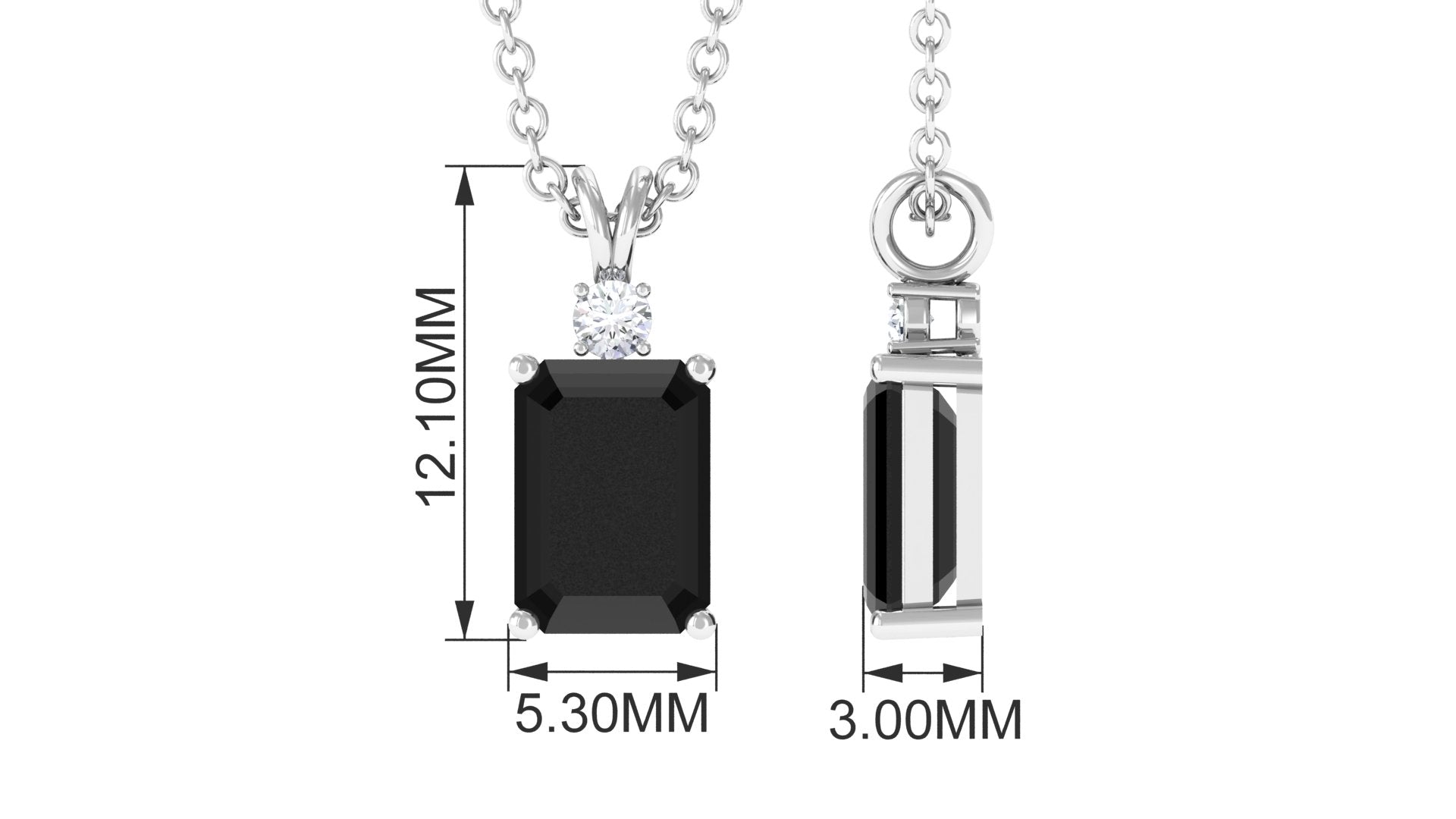 Emerald Cut Lab Grown Black Diamond Solitaire Pendant Necklace Lab Created Black Diamond - ( AAAA ) - Quality - Vibrant Grown Labs