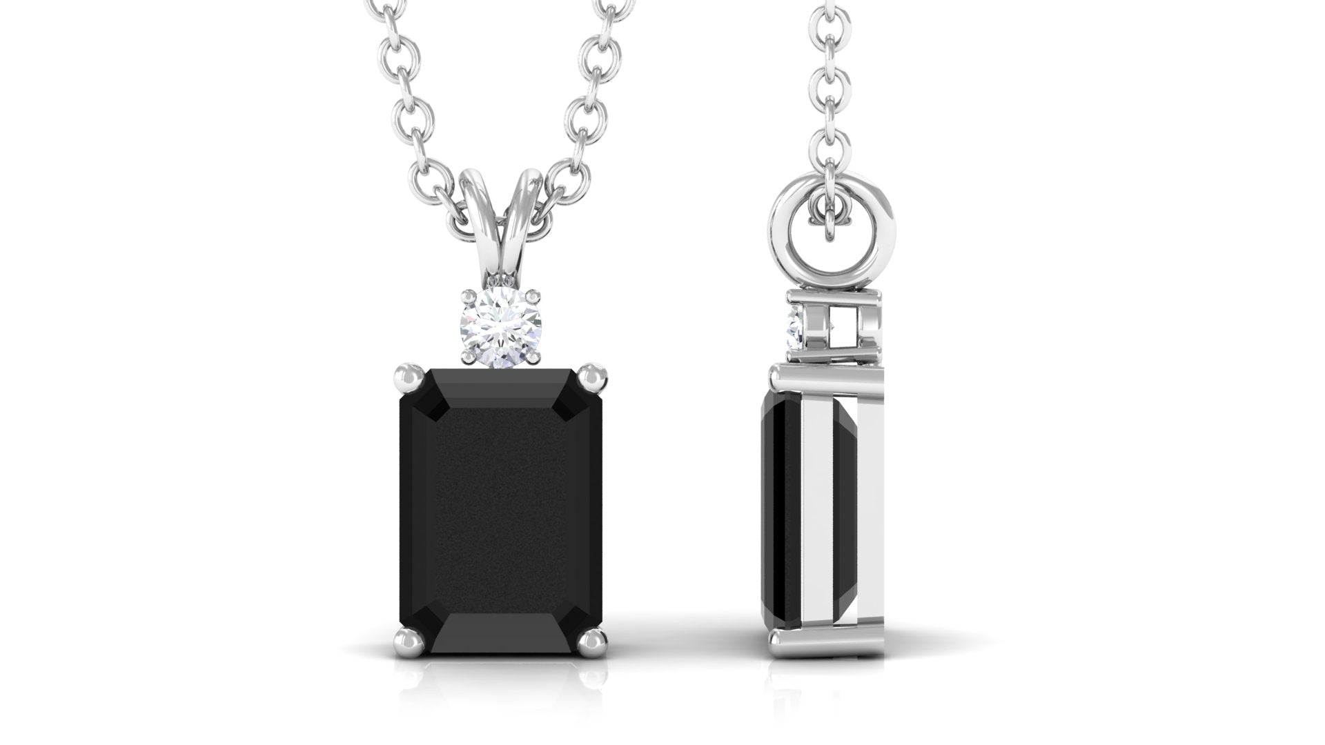 Emerald Cut Lab Grown Black Diamond Solitaire Pendant Necklace Lab Created Black Diamond - ( AAAA ) - Quality - Vibrant Grown Labs