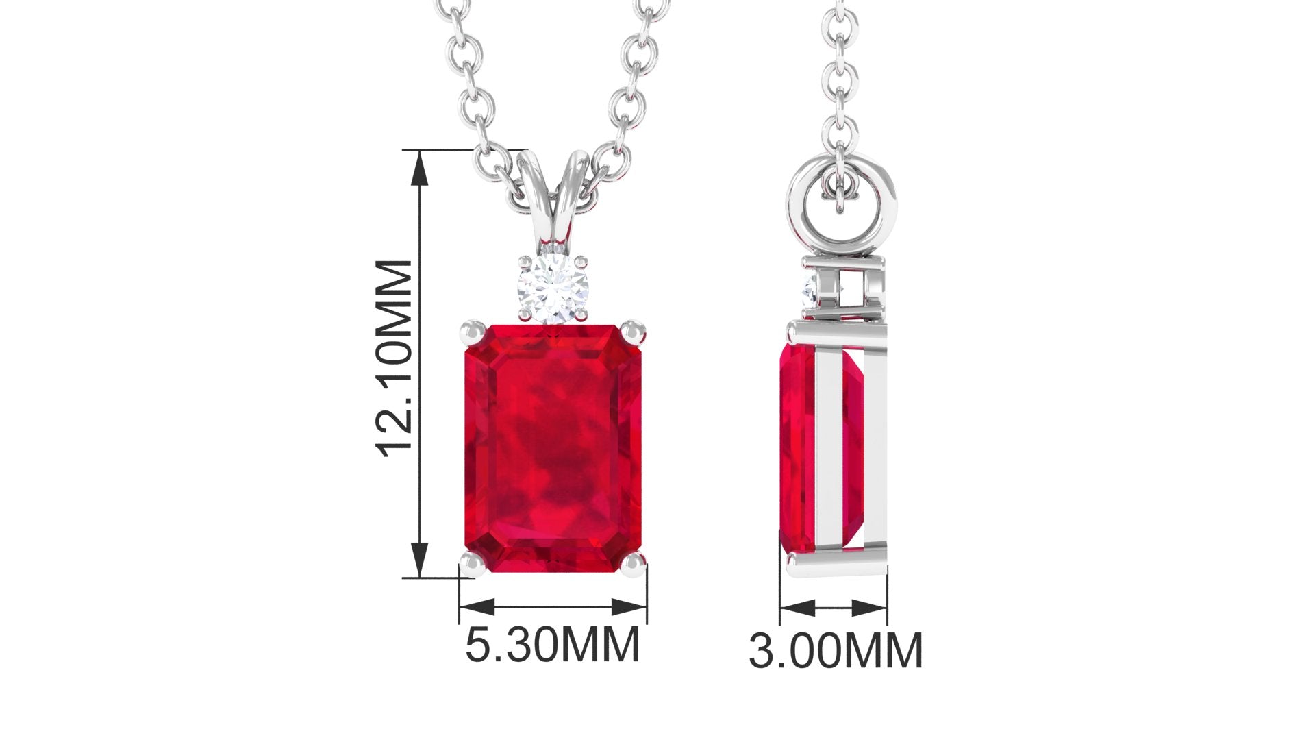 Emerald Cut Lab Grown Ruby Solitaire Pendant Necklace Lab Created Ruby - ( AAAA ) - Quality - Vibrant Grown Labs