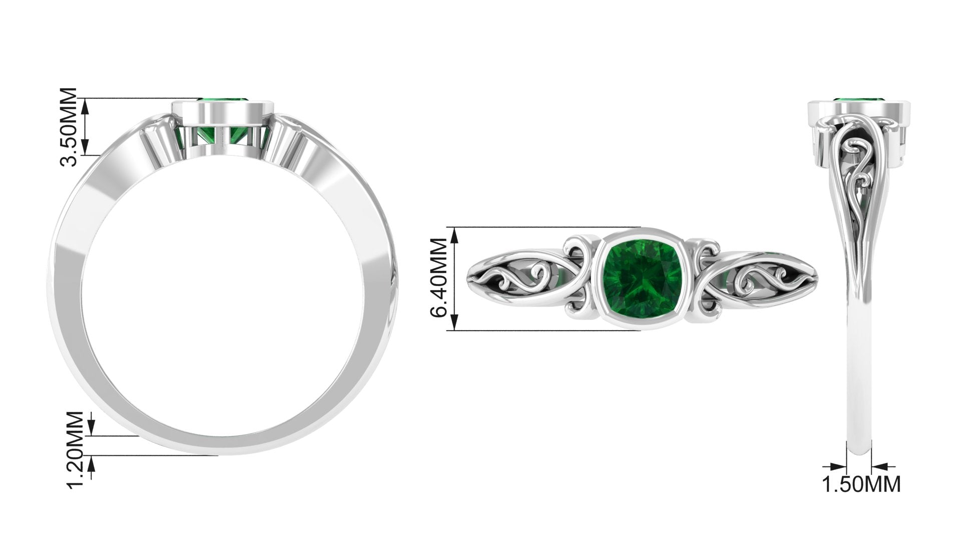 Cushion Cut Lab Created Emerald Solitaire Ring Lab Created Emerald - ( AAAA ) - Quality - Vibrant Grown Labs