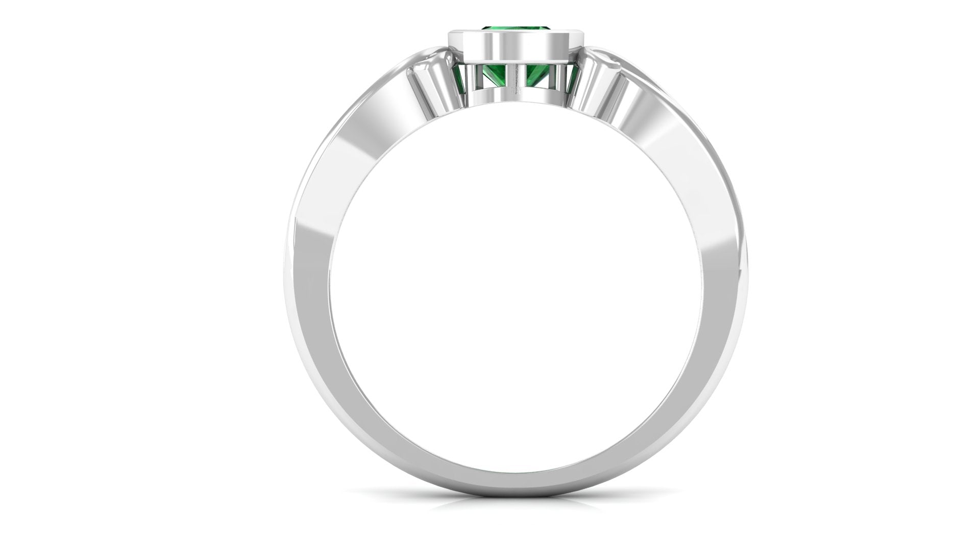 Cushion Cut Lab Created Emerald Solitaire Ring Lab Created Emerald - ( AAAA ) - Quality - Vibrant Grown Labs