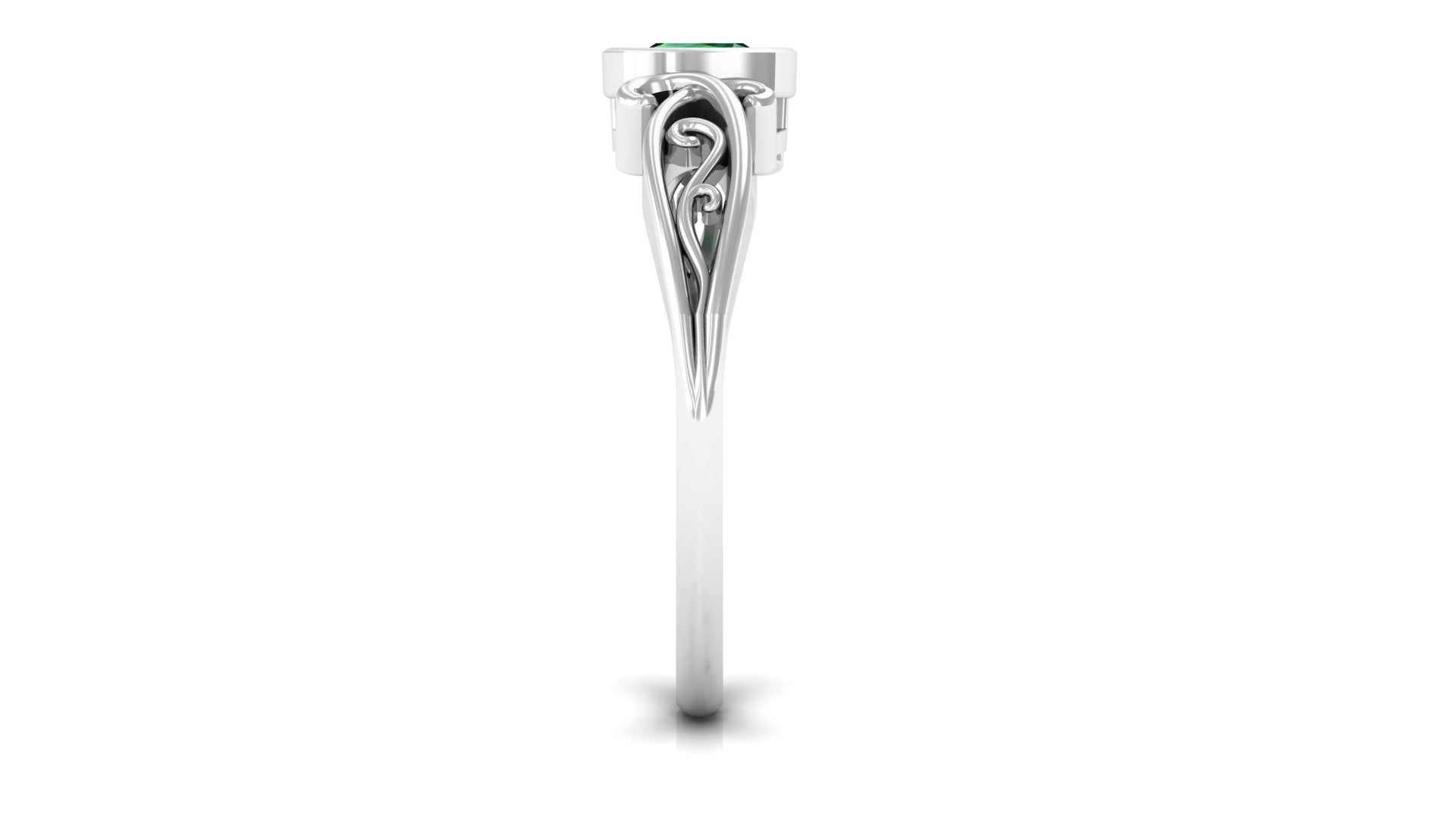 Cushion Cut Lab Created Emerald Solitaire Ring Lab Created Emerald - ( AAAA ) - Quality - Vibrant Grown Labs