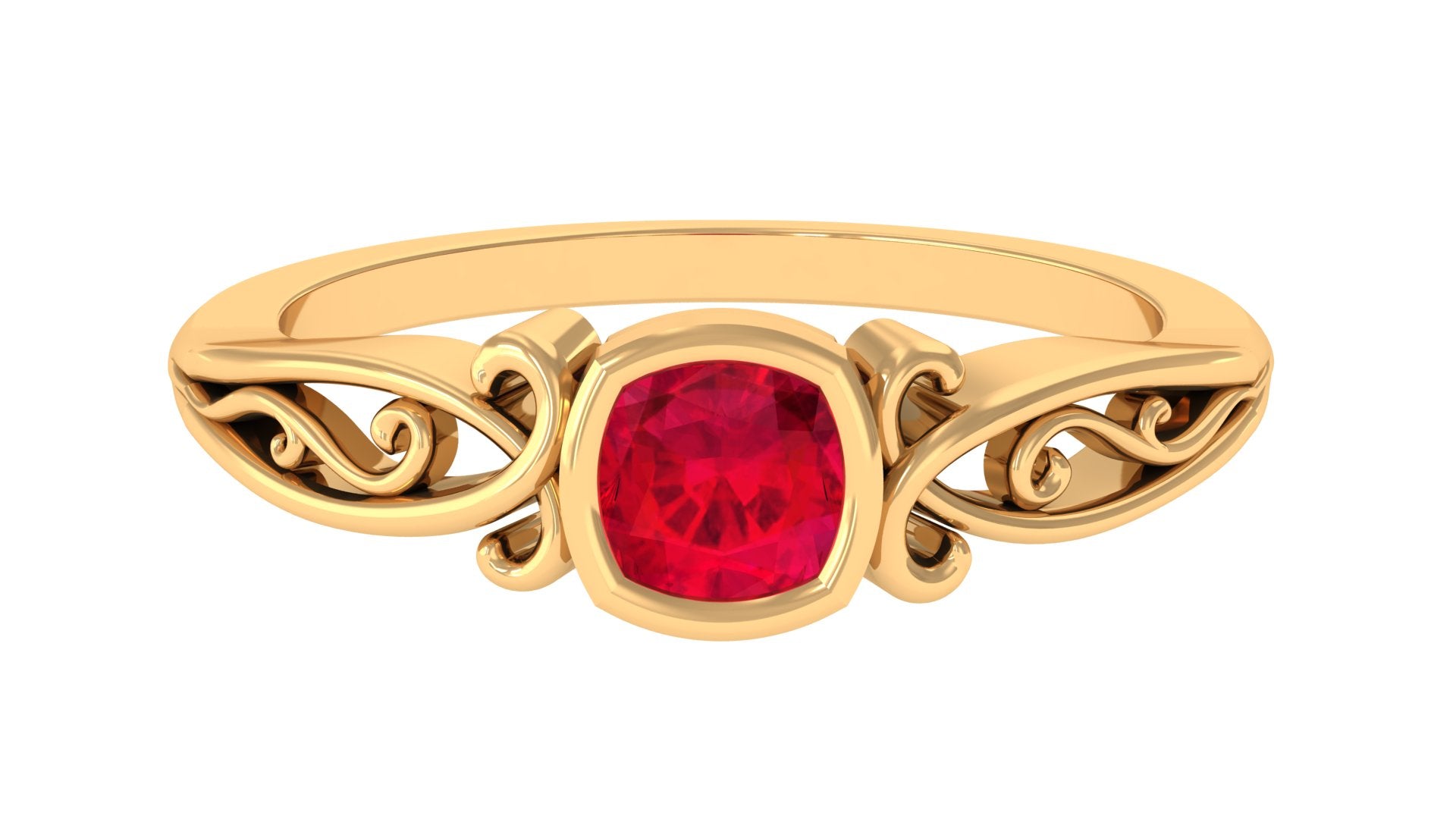 Lab Created Ruby Solitaire Filigree Ring Lab Created Ruby - ( AAAA ) - Quality - Vibrant Grown Labs